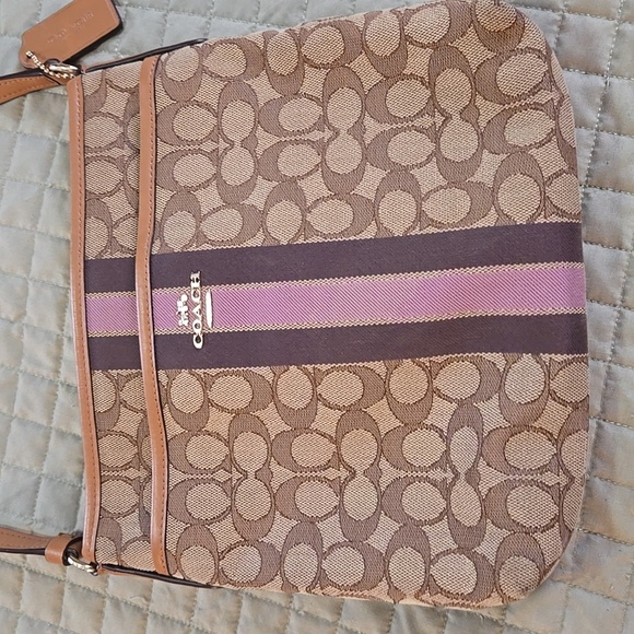 Coach Handbags - Coach File Brown and Purple Signature Crossbody Bag